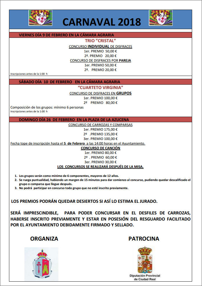 Programa Oficial de las Fiestas de Carnaval 2018 Programa Oficial de las Fiestas de Carnaval 2018