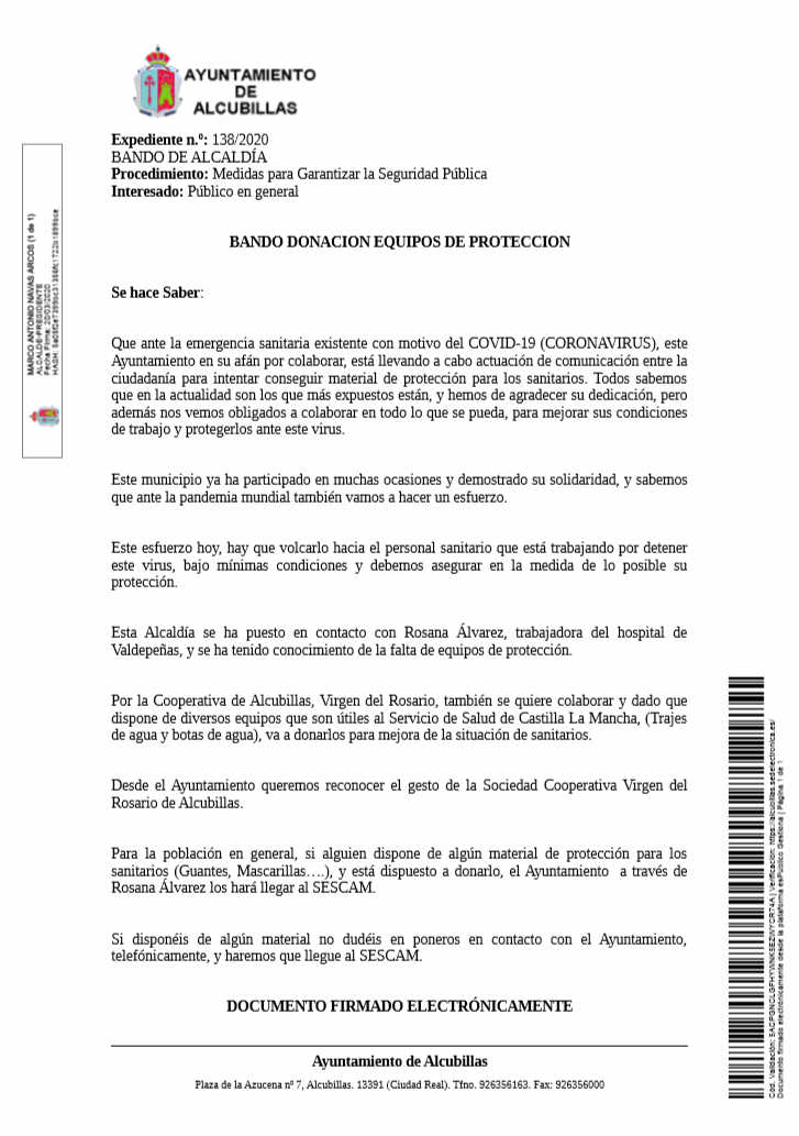 Bando donacion equipos de protección Bando donacion equipos de protección